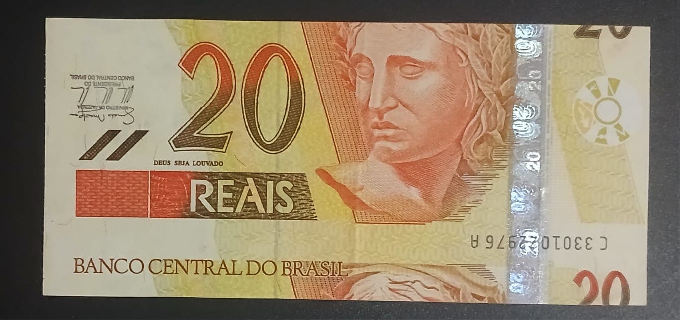 20 reais 1a. Família. Erro de corte. Chancela e número Invertidos.